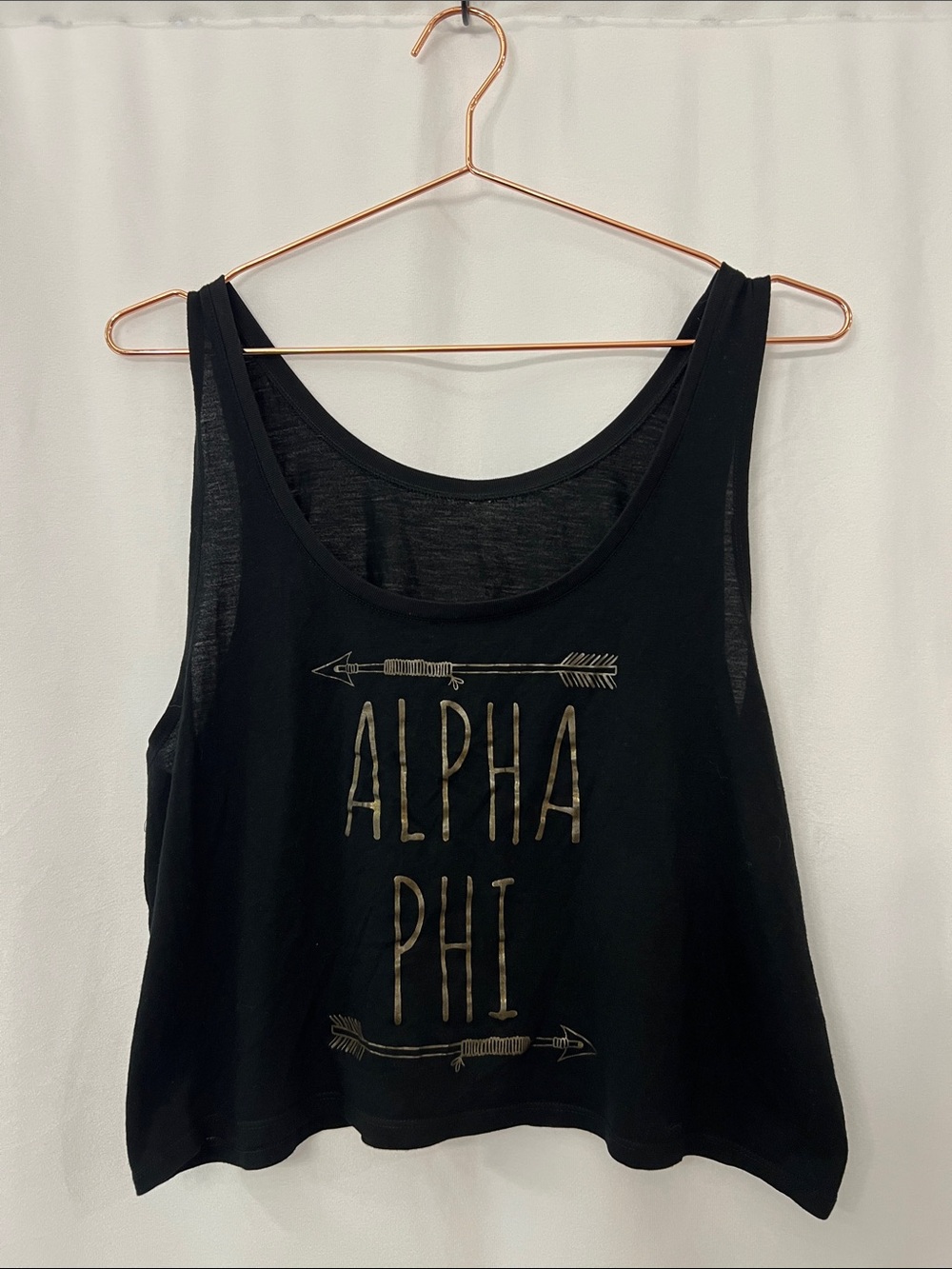 Alpha Phi Black Crop top with gold graphic size M